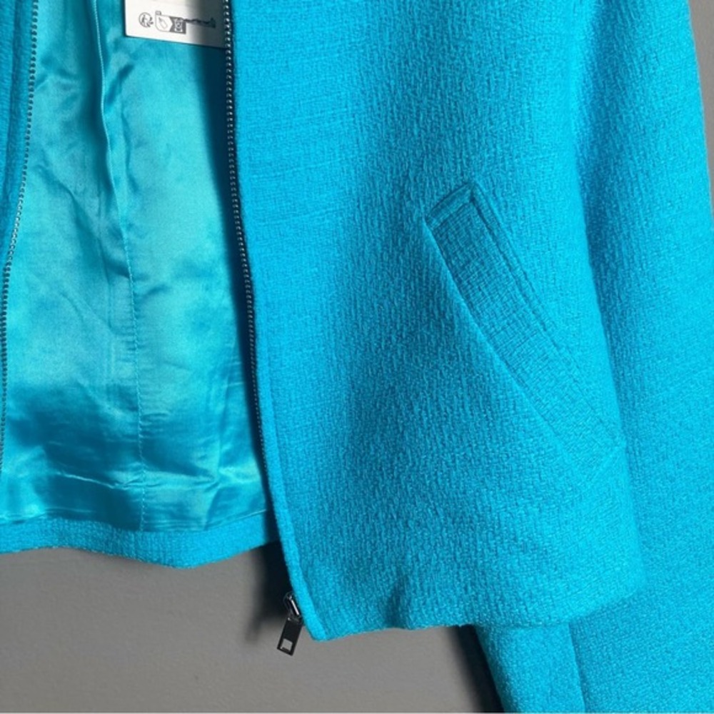 Zara jacket women's small bomber blazer turquoise blue‎ tweed textured NWT - Picture 14 of 14